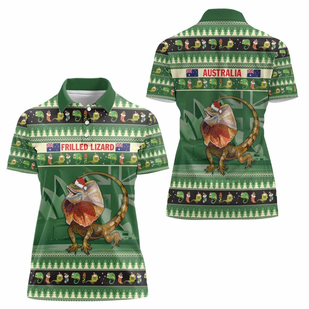 Aussie Frilled Lizard Women Polo Shirt Merry Christmas