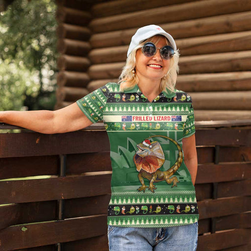 Aussie Frilled Lizard Women Polo Shirt Merry Christmas