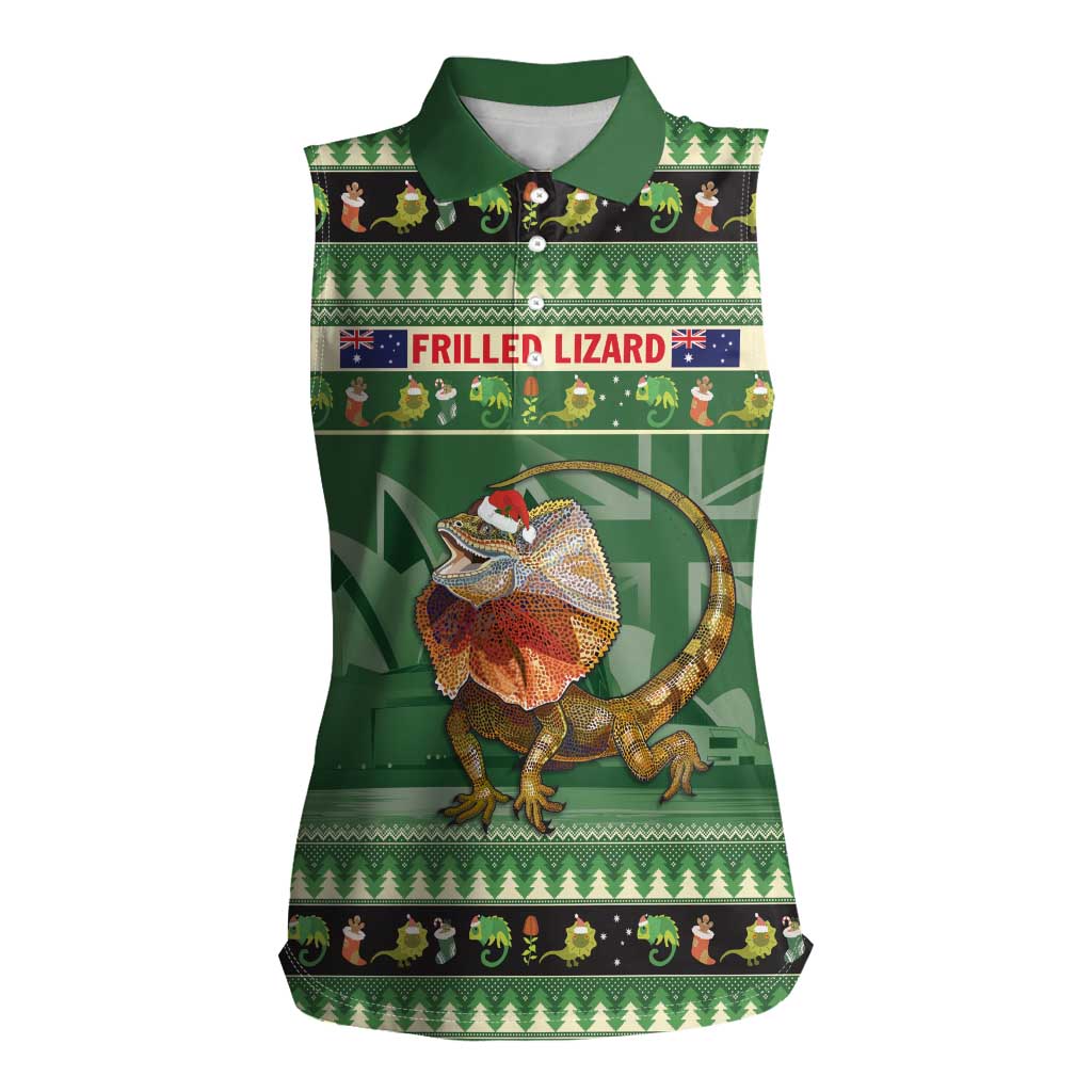 Aussie Frilled Lizard Women Sleeveless Polo Shirt Merry Christmas