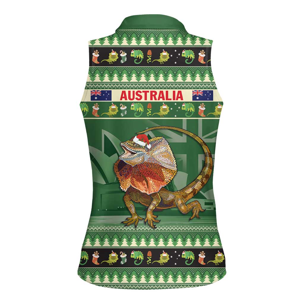 Aussie Frilled Lizard Women Sleeveless Polo Shirt Merry Christmas