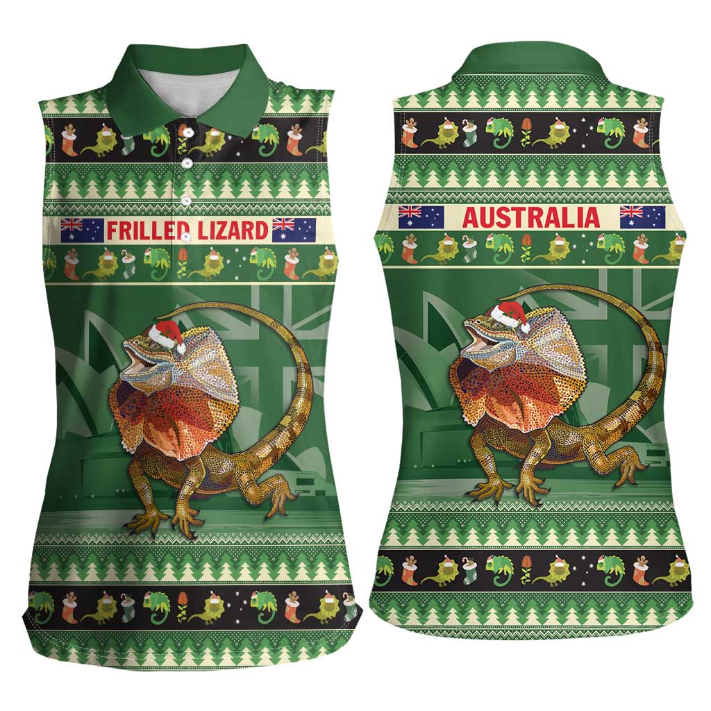 Aussie Frilled Lizard Women Sleeveless Polo Shirt Merry Christmas