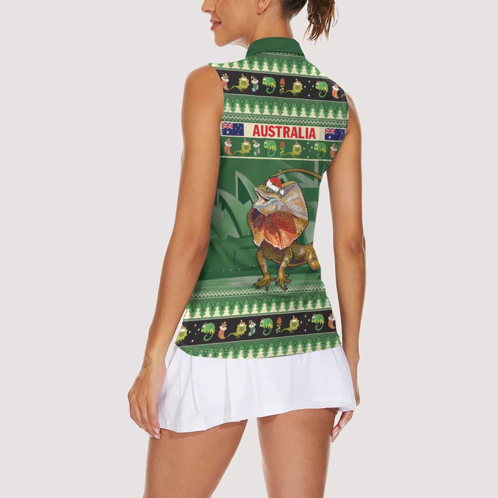 Aussie Frilled Lizard Women Sleeveless Polo Shirt Merry Christmas