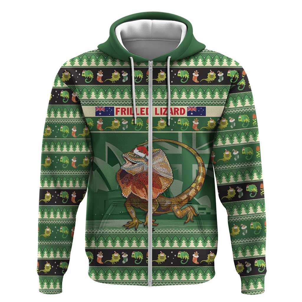 Aussie Frilled Lizard Zip Hoodie Merry Christmas