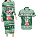 Aussie Koala Couples Matching Long Sleeve Bodycon Dress and Hawaiian Shirt Merry Christmas