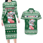 Aussie Koala Couples Matching Long Sleeve Bodycon Dress and Hawaiian Shirt Merry Christmas