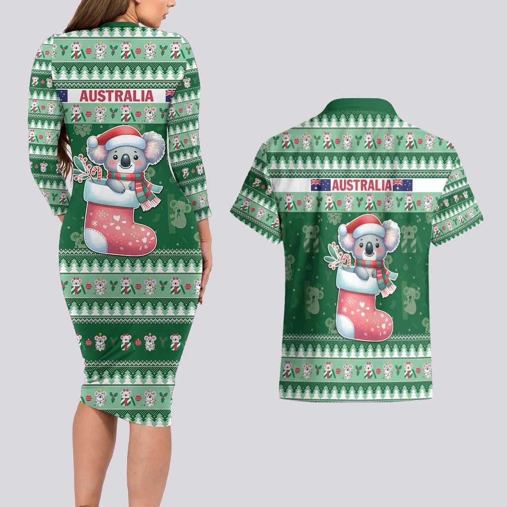 Aussie Koala Couples Matching Long Sleeve Bodycon Dress and Hawaiian Shirt Merry Christmas