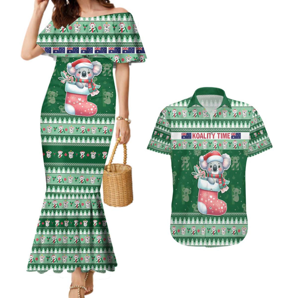 Aussie Koala Couples Matching Mermaid Dress and Hawaiian Shirt Merry Christmas