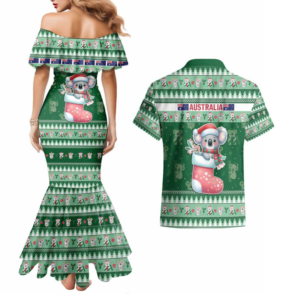 Aussie Koala Couples Matching Mermaid Dress and Hawaiian Shirt Merry Christmas
