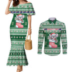 Aussie Koala Couples Matching Mermaid Dress and Long Sleeve Button Shirt Merry Christmas