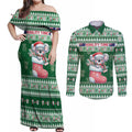 Aussie Koala Couples Matching Off Shoulder Maxi Dress and Long Sleeve Button Shirt Merry Christmas