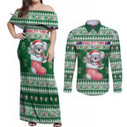 Aussie Koala Couples Matching Off Shoulder Maxi Dress and Long Sleeve Button Shirt Merry Christmas