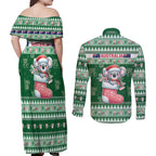 Aussie Koala Couples Matching Off Shoulder Maxi Dress and Long Sleeve Button Shirt Merry Christmas