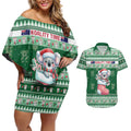 Aussie Koala Couples Matching Off Shoulder Short Dress and Hawaiian Shirt Merry Christmas