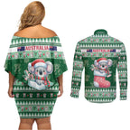 Aussie Koala Couples Matching Off Shoulder Short Dress and Long Sleeve Button Shirt Merry Christmas