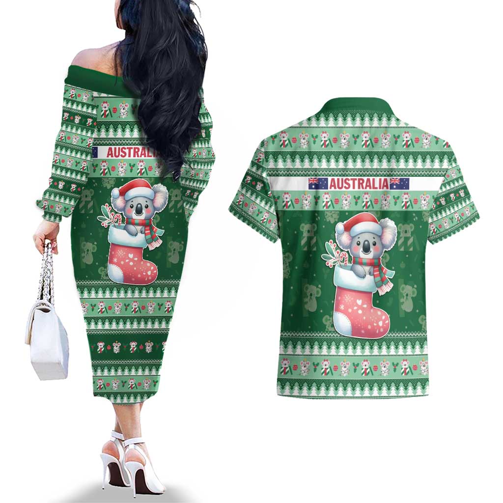 Aussie Koala Couples Matching Off The Shoulder Long Sleeve Dress and Hawaiian Shirt Merry Christmas