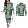 Aussie Koala Couples Matching Off The Shoulder Long Sleeve Dress and Long Sleeve Button Shirt Merry Christmas