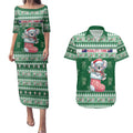 Aussie Koala Couples Matching Puletasi and Hawaiian Shirt Merry Christmas