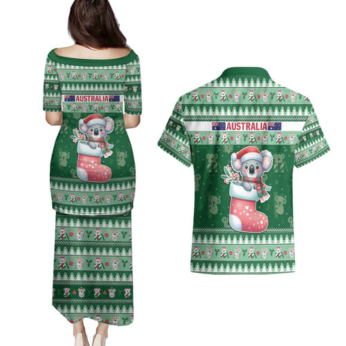 Aussie Koala Couples Matching Puletasi and Hawaiian Shirt Merry Christmas