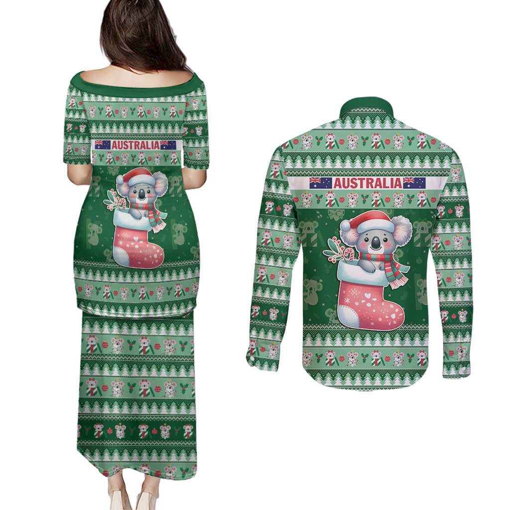 Aussie Koala Couples Matching Puletasi and Long Sleeve Button Shirt Merry Christmas