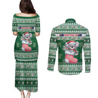 Aussie Koala Couples Matching Puletasi and Long Sleeve Button Shirt Merry Christmas