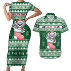 Aussie Koala Couples Matching Short Sleeve Bodycon Dress and Hawaiian Shirt Merry Christmas