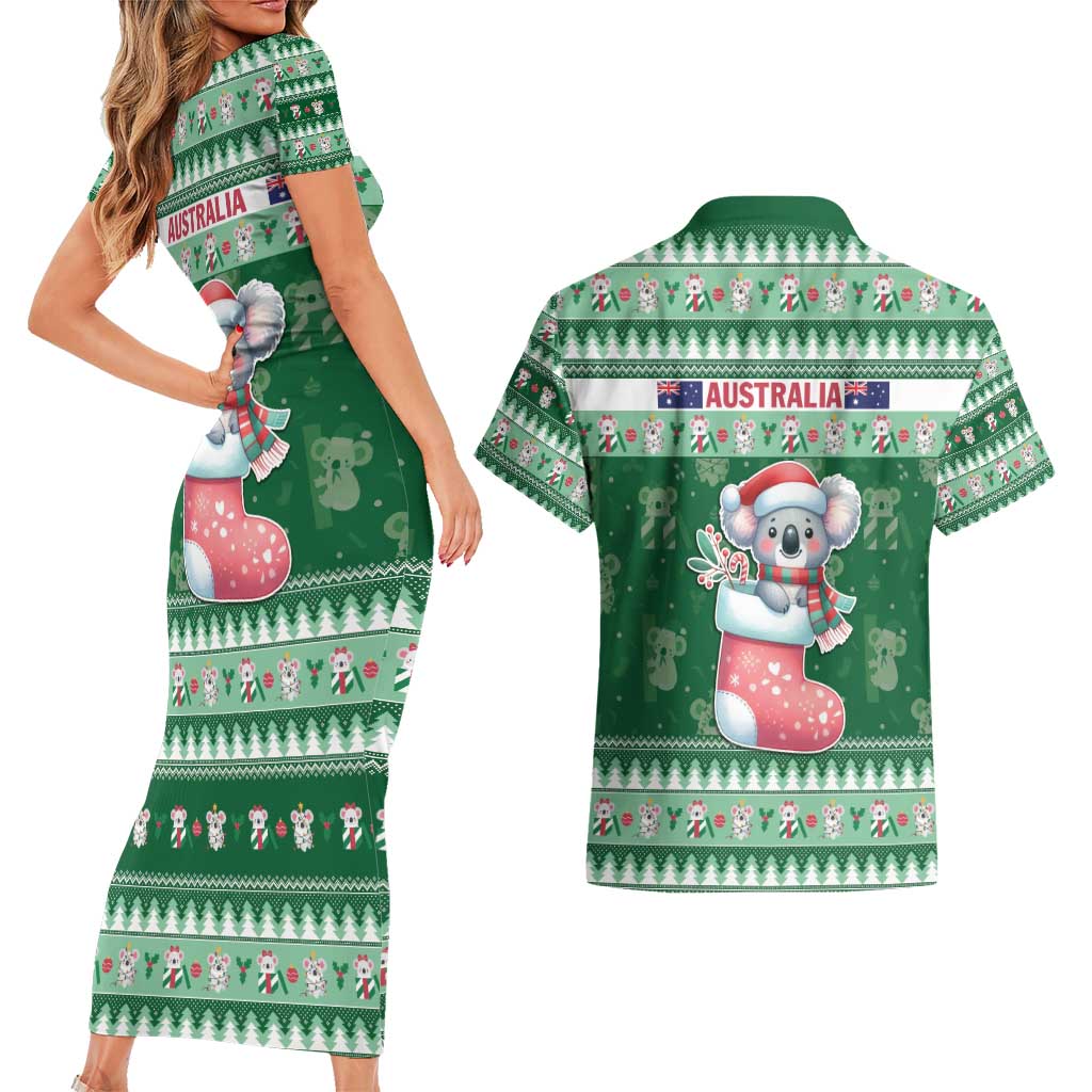 Aussie Koala Couples Matching Short Sleeve Bodycon Dress and Hawaiian Shirt Merry Christmas