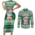 Aussie Koala Couples Matching Short Sleeve Bodycon Dress and Long Sleeve Button Shirt Merry Christmas