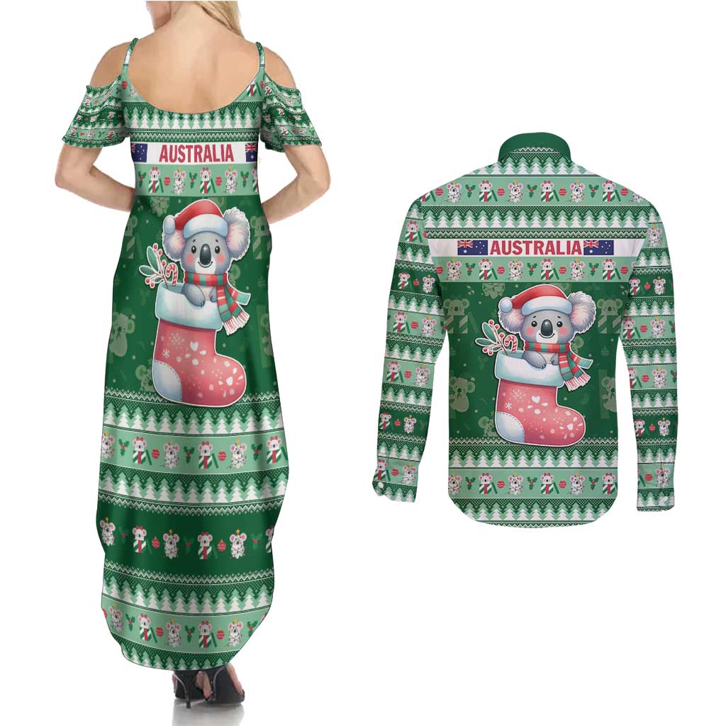 Aussie Koala Couples Matching Summer Maxi Dress and Long Sleeve Button Shirt Merry Christmas