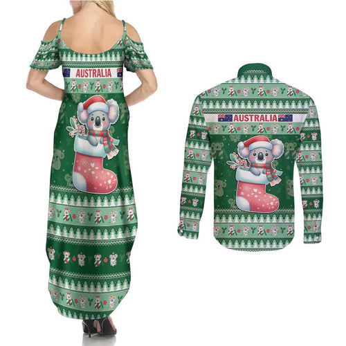 Aussie Koala Couples Matching Summer Maxi Dress and Long Sleeve Button Shirt Merry Christmas