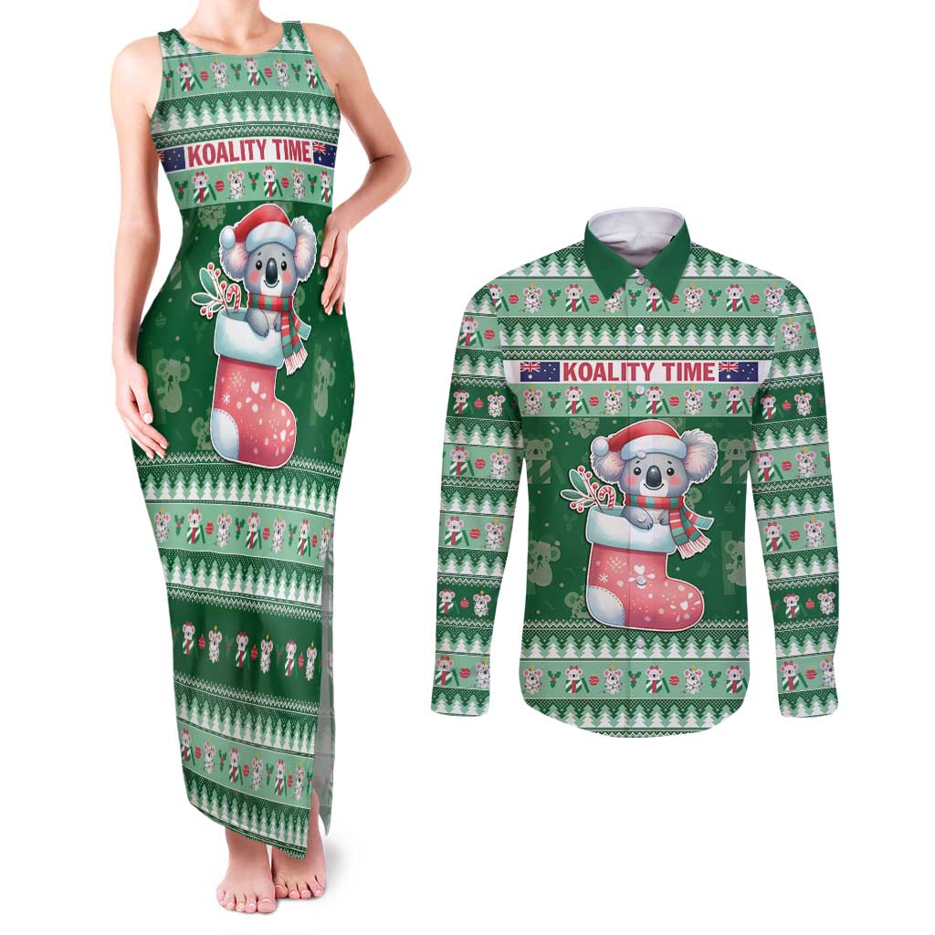 Aussie Koala Couples Matching Tank Maxi Dress and Long Sleeve Button Shirt Merry Christmas