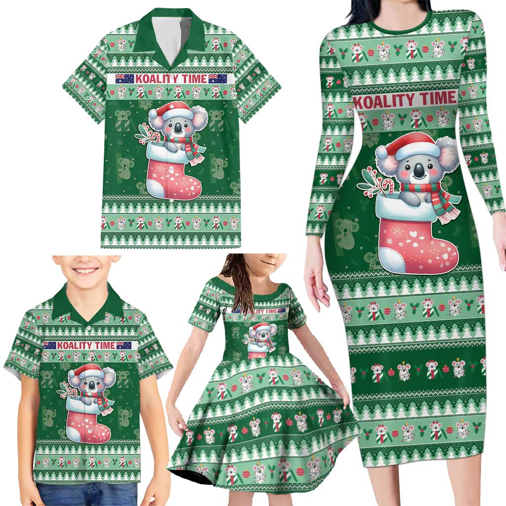 Aussie Koala Family Matching Long Sleeve Bodycon Dress and Hawaiian Shirt Merry Christmas