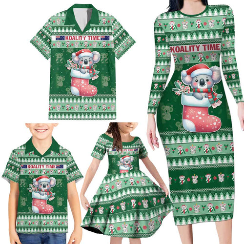 Aussie Koala Family Matching Long Sleeve Bodycon Dress and Hawaiian Shirt Merry Christmas