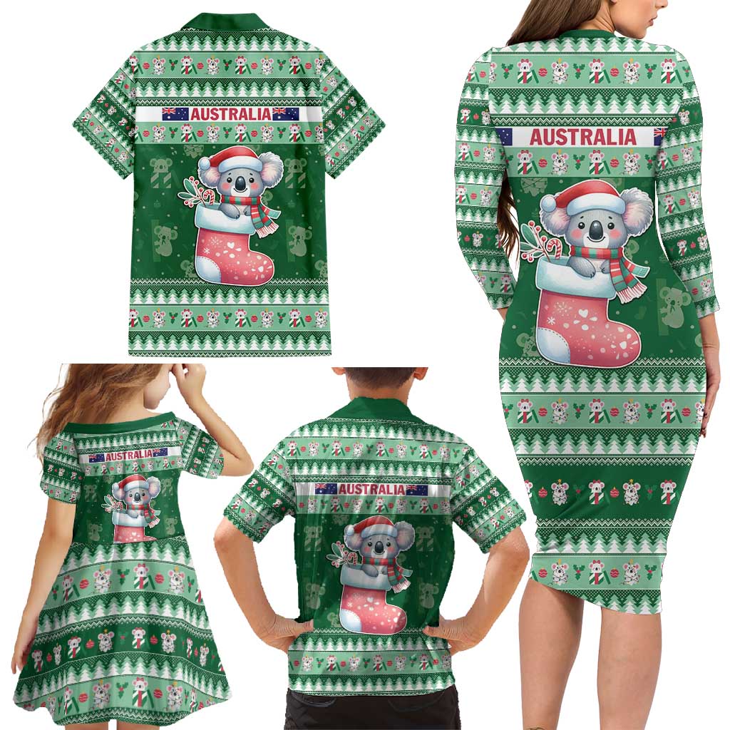 Aussie Koala Family Matching Long Sleeve Bodycon Dress and Hawaiian Shirt Merry Christmas
