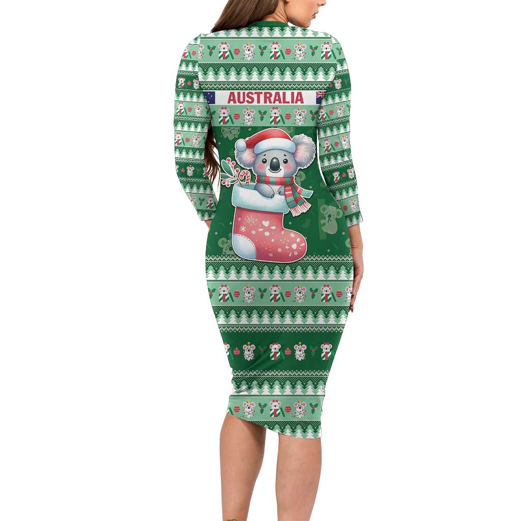 Aussie Koala Family Matching Long Sleeve Bodycon Dress and Hawaiian Shirt Merry Christmas