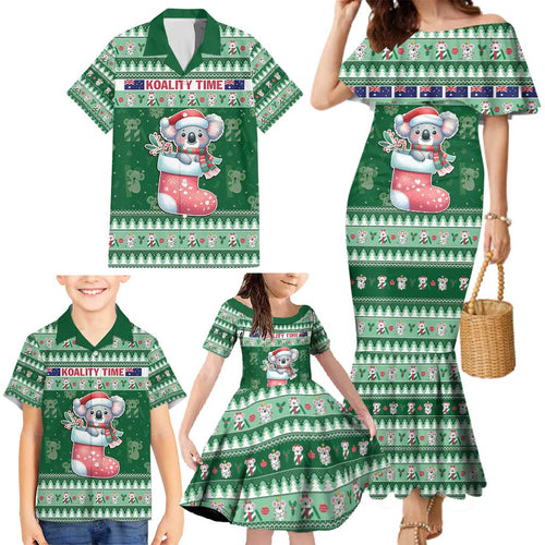 Aussie Koala Family Matching Mermaid Dress and Hawaiian Shirt Merry Christmas