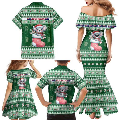 Aussie Koala Family Matching Mermaid Dress and Hawaiian Shirt Merry Christmas