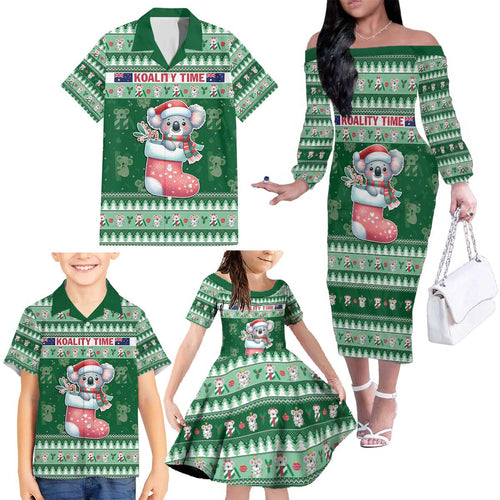 Aussie Koala Family Matching Off The Shoulder Long Sleeve Dress and Hawaiian Shirt Merry Christmas