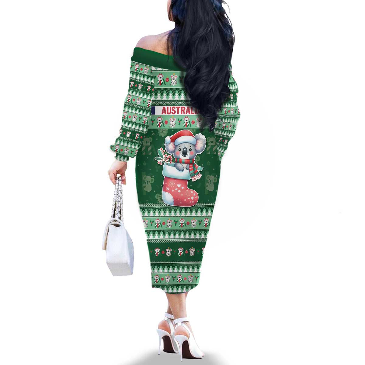 Aussie Koala Family Matching Off The Shoulder Long Sleeve Dress and Hawaiian Shirt Merry Christmas