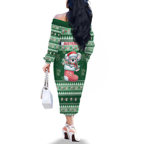 Aussie Koala Family Matching Off The Shoulder Long Sleeve Dress and Hawaiian Shirt Merry Christmas