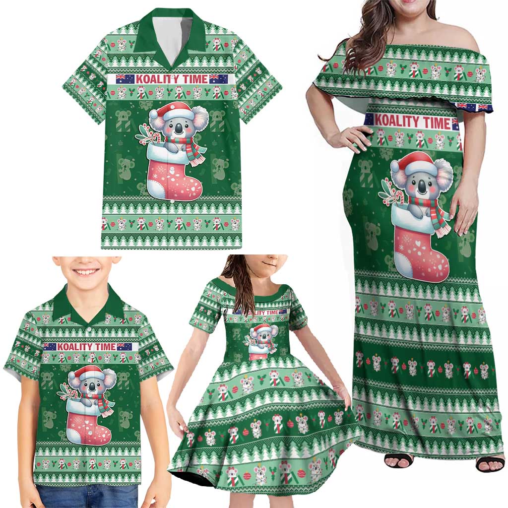 Aussie Koala Family Matching Off Shoulder Maxi Dress and Hawaiian Shirt Merry Christmas