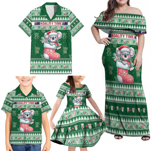 Aussie Koala Family Matching Off Shoulder Maxi Dress and Hawaiian Shirt Merry Christmas