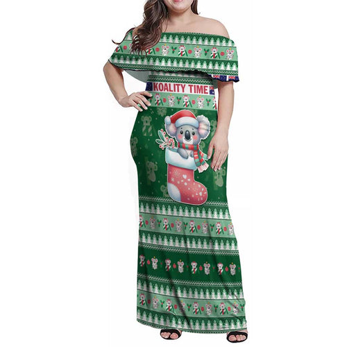 Aussie Koala Family Matching Off Shoulder Maxi Dress and Hawaiian Shirt Merry Christmas