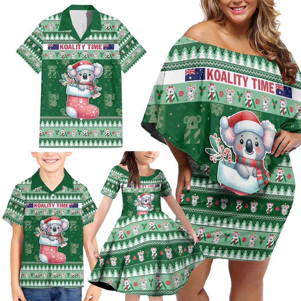 Aussie Koala Family Matching Off Shoulder Short Dress and Hawaiian Shirt Merry Christmas