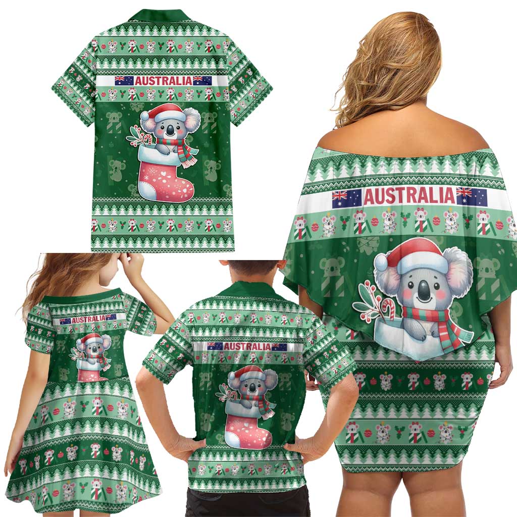 Aussie Koala Family Matching Off Shoulder Short Dress and Hawaiian Shirt Merry Christmas