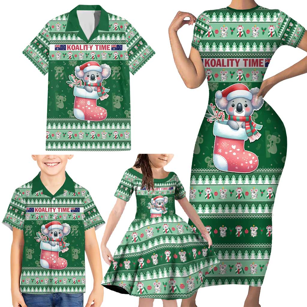 Aussie Koala Family Matching Short Sleeve Bodycon Dress and Hawaiian Shirt Merry Christmas