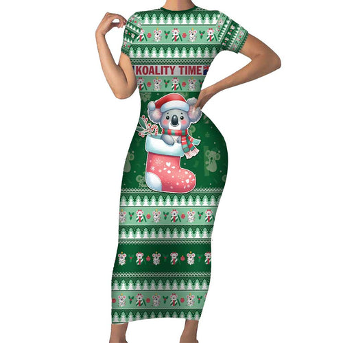 Aussie Koala Family Matching Short Sleeve Bodycon Dress and Hawaiian Shirt Merry Christmas