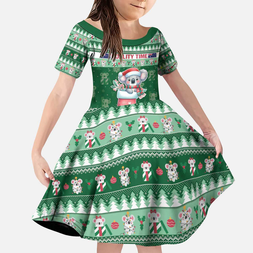 Aussie Koala Kid Short Sleeve Dress Merry Christmas