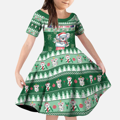 Aussie Koala Kid Short Sleeve Dress Merry Christmas