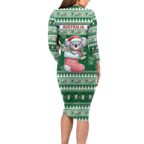 Aussie Koala Long Sleeve Bodycon Dress Merry Christmas