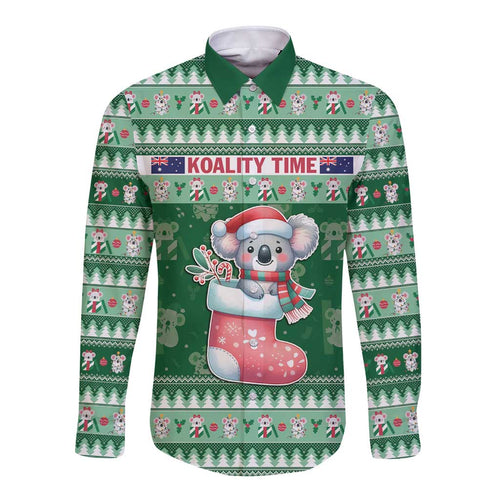 Aussie Koala Long Sleeve Button Shirt Merry Christmas